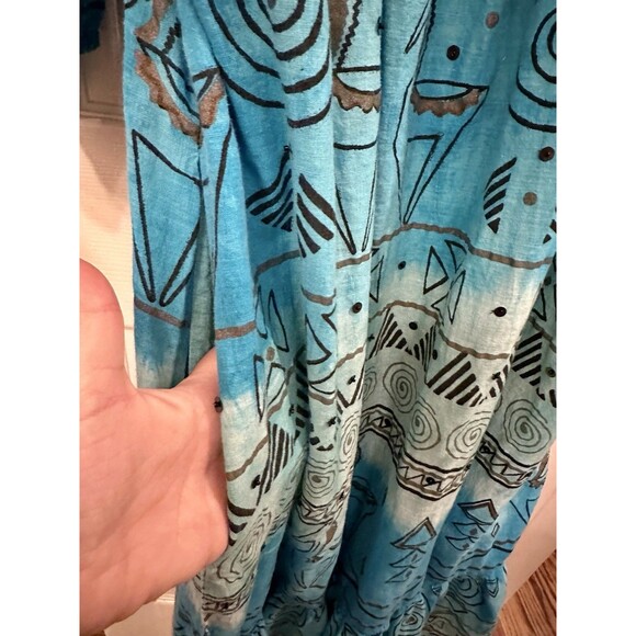 Vintage 60s 70s Ramona Rull‎ 100% Cotton Western Teal Boho Maxi Dress Kaftan 1X - Picture 5 of 11